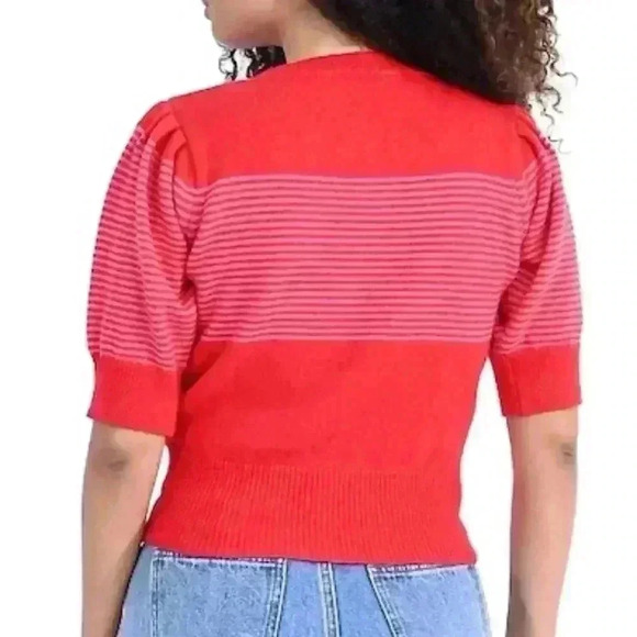 Lili Sidonio Puff-Sleeve Striped Sweater NWT Size Large - Picture 2 of 15